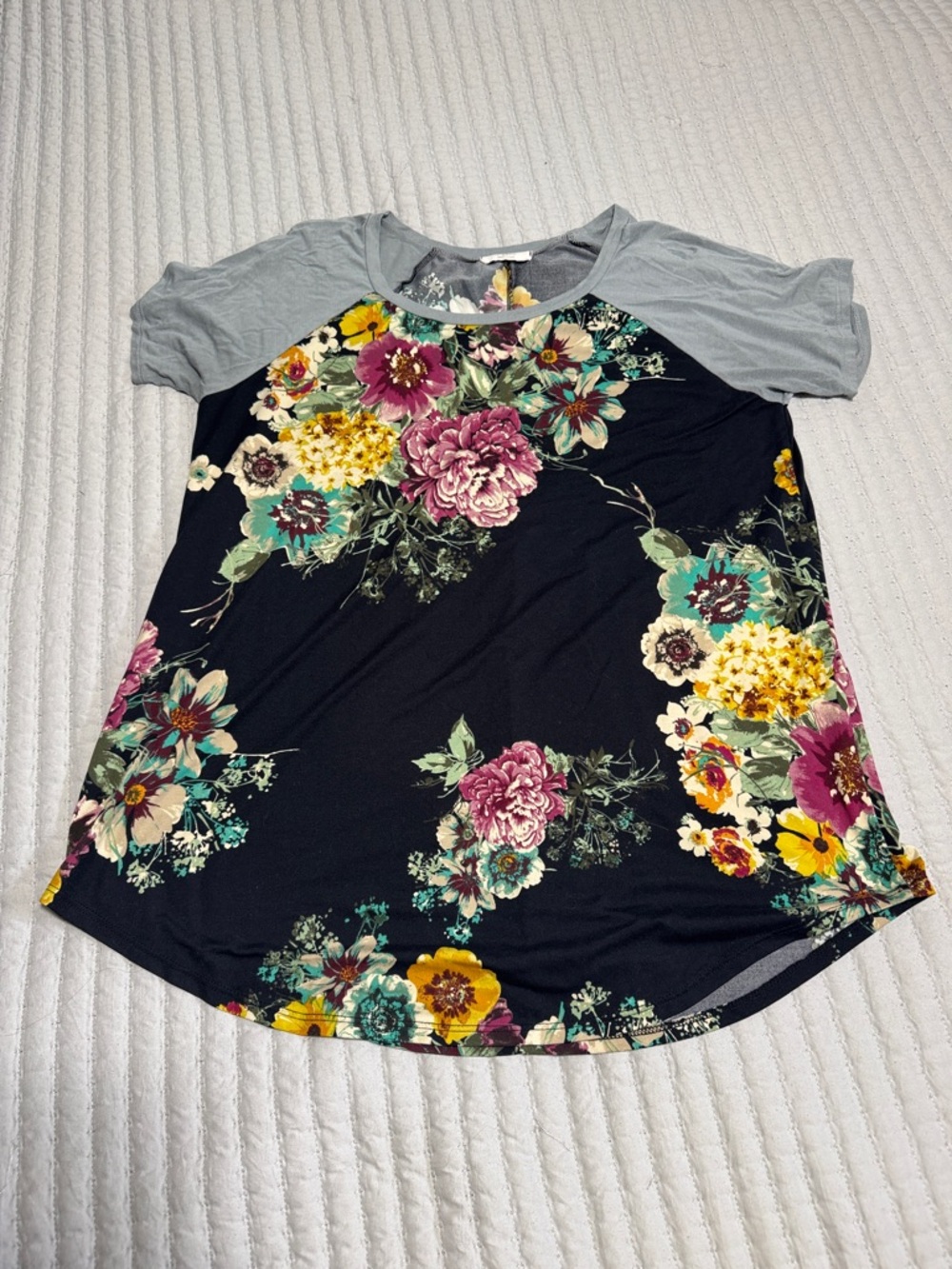 Floral Raglan Tee with Grey Sleeves